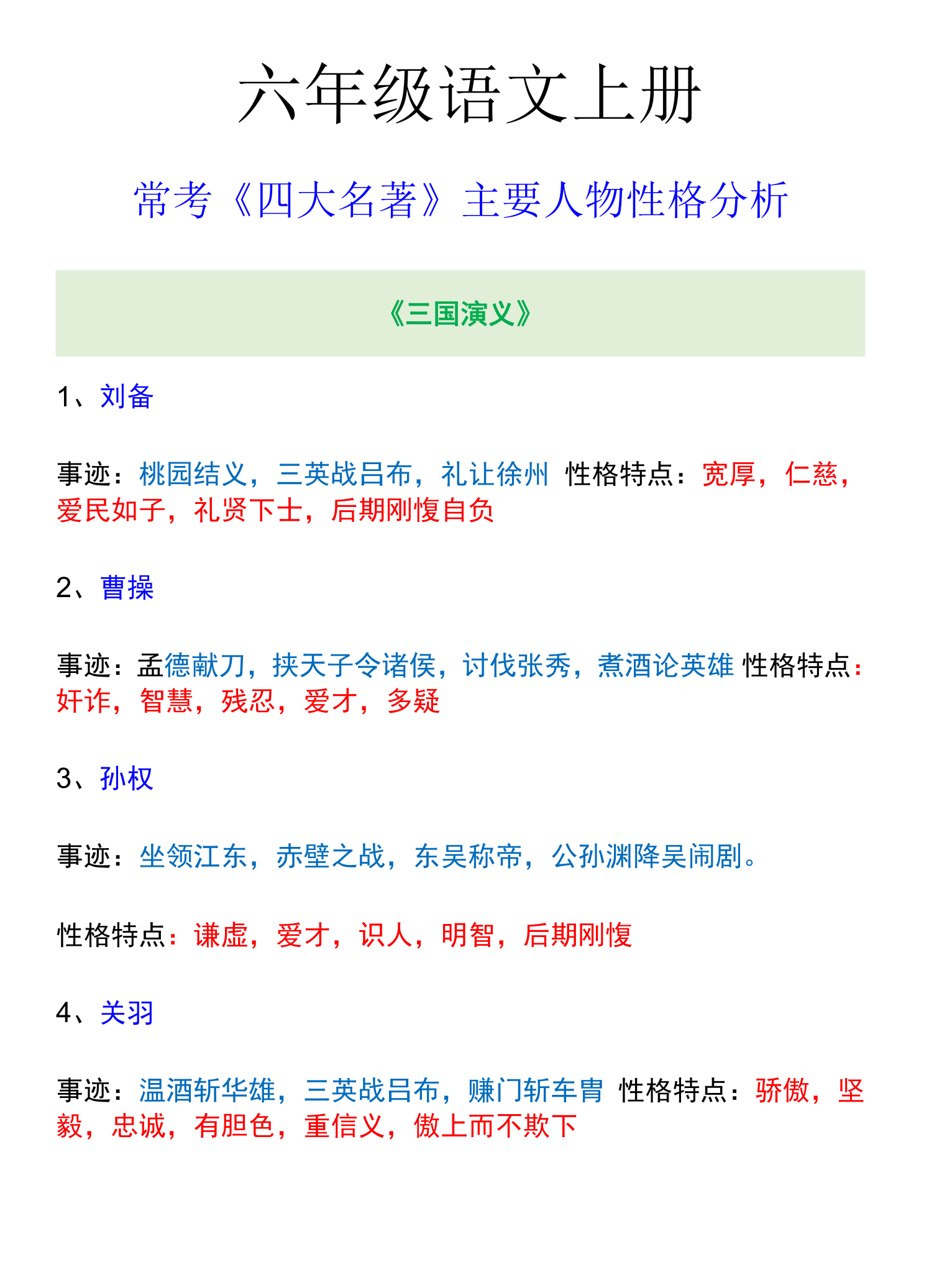 曹操的人物特点有哪些