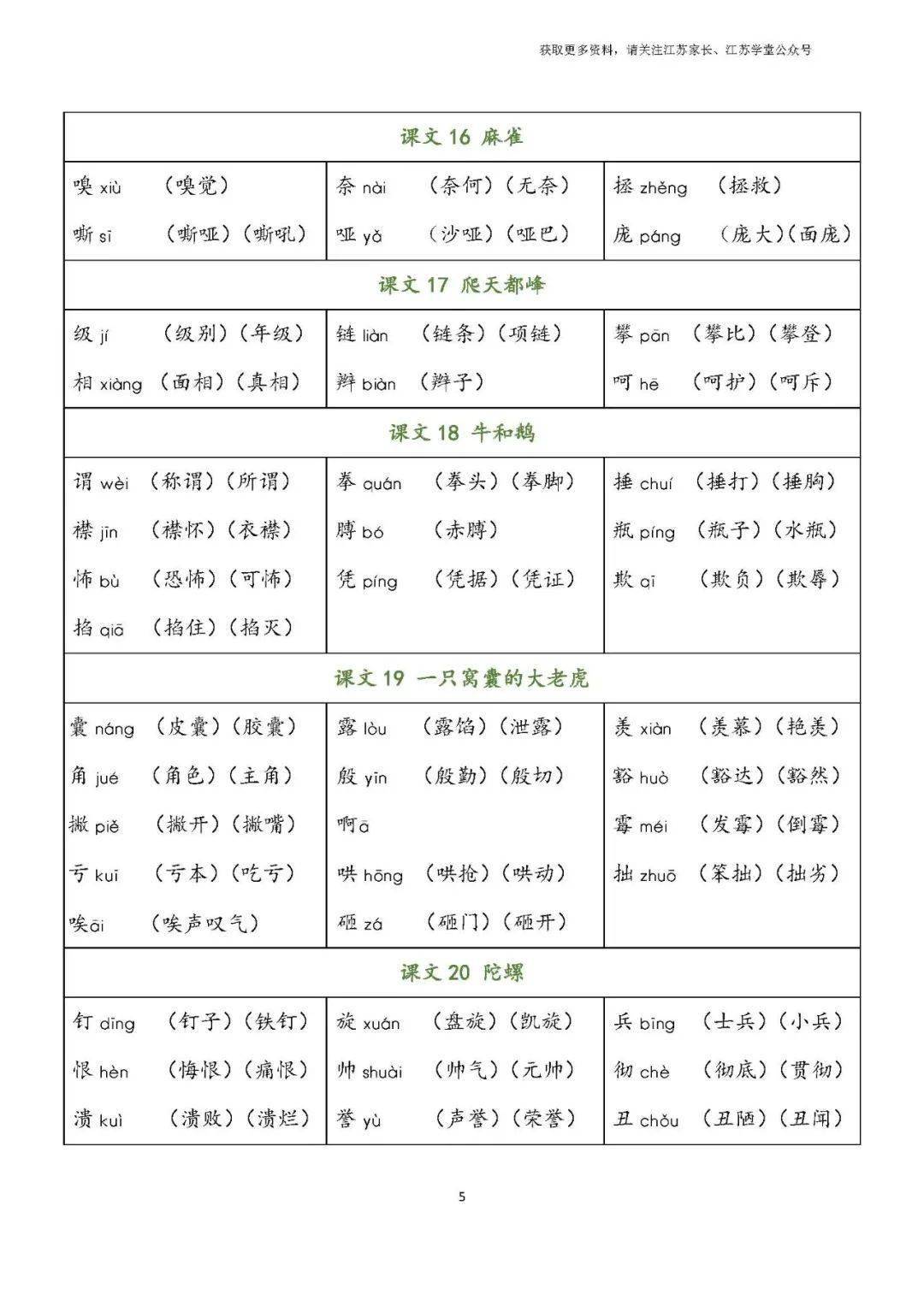 四年级第一课四字词语