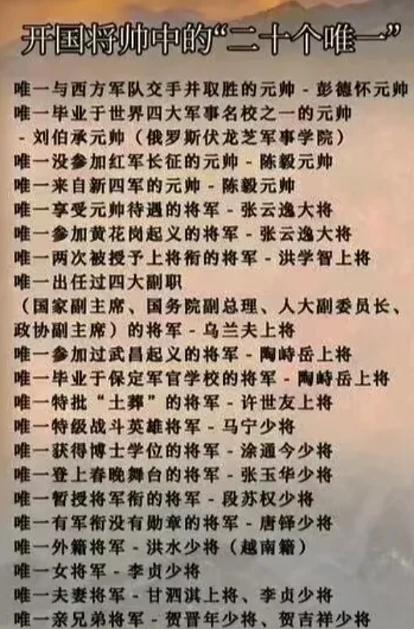 十大元帅十大将军排名表