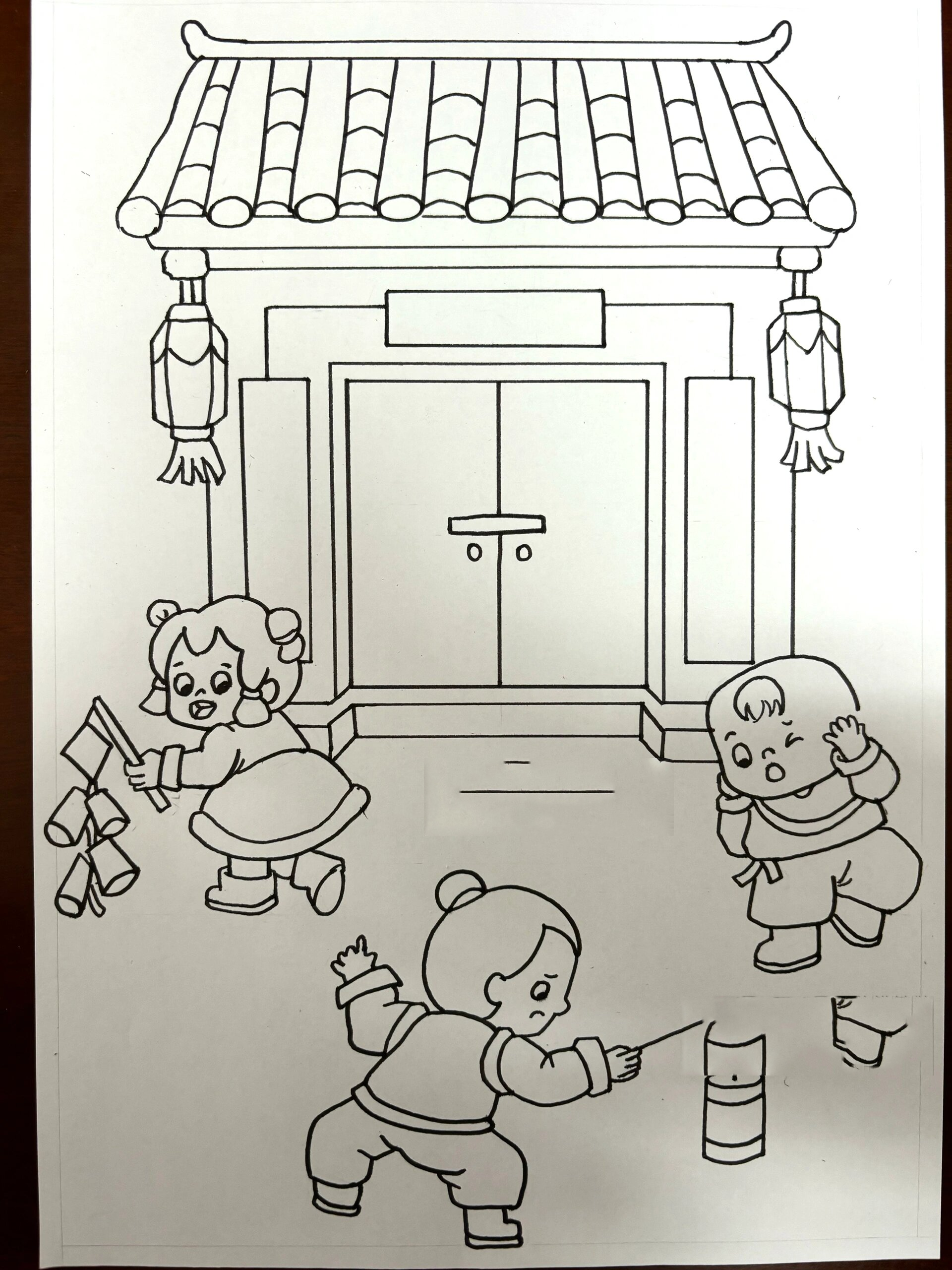 春节场景简笔画2021